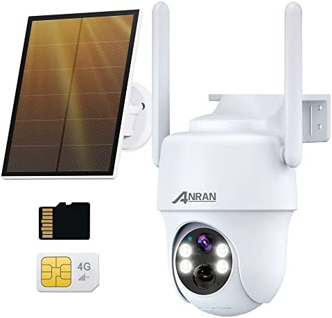 ANRAN 3G/4G LTE Camara Vigilancia Exterior, Tarjeta SIM+32GB Tarjeta SD, 2K 360° PTZ Cámara IP Solar con Bateria, Visión Nocturna en Color, Audio Bidireccional, Sirena, Detección de Humana, IP66