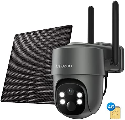 TMEZON 4G LTE Cámara Vigilancia WiFi Exterior Solar, 2K/3MP Camara vigilancia bateria,Camara de Vigilancia Exterior 360° Pan&Tilt con PIR Sensor, Visión Nocturna en Color, Audio Bidireccional