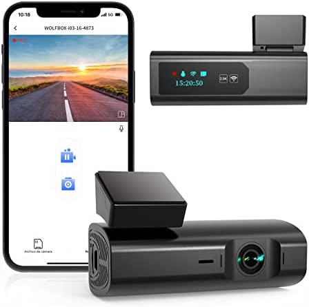 WOLFBOX i03 2.5K Dash CAM Car Camera: Dashcam Front Recorder WiFi Incorporado, Full HD 1600P Mini Dashboard Video Loop Grabación con App Control Night Vision Parking Monitor, Support 64GB MAX