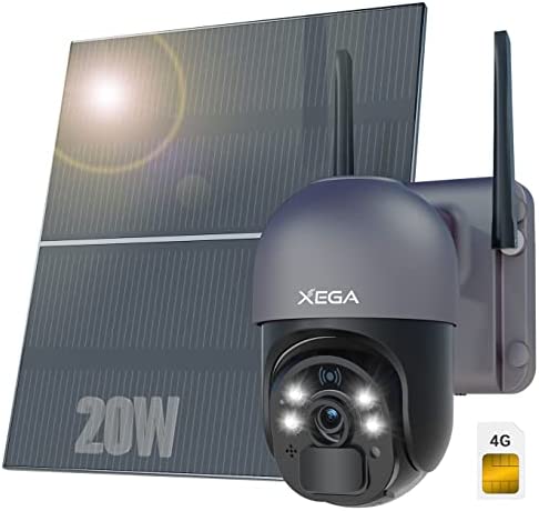 Xega 3G/4G LTE Cámara Vigilancia Exterior con 20W Panel Solar 20.000 mAh Batería SIM Cámara de Seguridad Sin Cable 2K PTZ [Grabación 24/7], Visión Nocturna En Color, Detección De Movimiento PIR,IP66