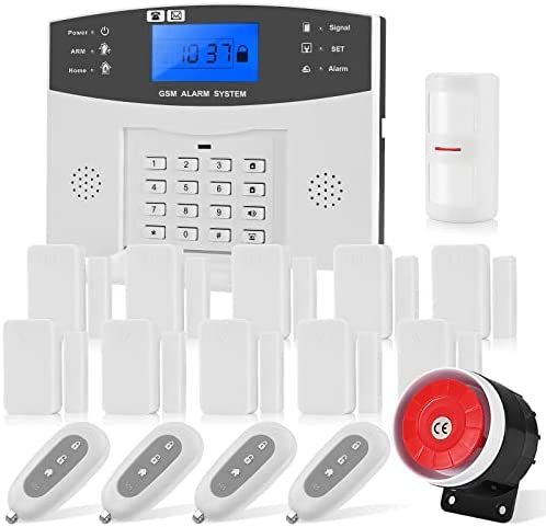 Alarmas para Casa, 17-Pieza gsm Sistema de Alarma para Casa, Inalámbrico Control Remoto por Call/SMS con 120DB Sirena de Alarma, Sensor de Puerta, Anti-Pet Sensor para Hogar, Apartamento, Garaje