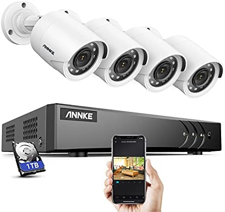 ANNKE Kit de Seguridad 8 Canales DVR de 5MP con Detección de Personas Vehículoscon 4 CCTV 1080P Cámaras Sistema de Videovigilancia IP66 Impermeable Visión Nocturna Silencioso - 1TB HDD Disco Duro