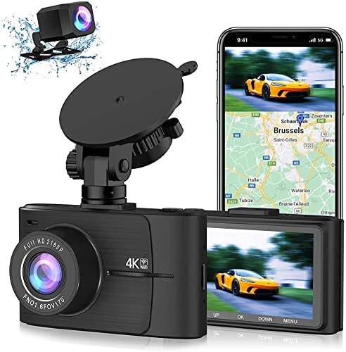 ANTELA Cámara de Coche 4K Dashcam Delantero Trasero WiFi&GPS Dual Dashcam,Lente con 170 Grados de Amplitud, Visión Nocturna,con Detección de Accidentes y Grabación en Bucle