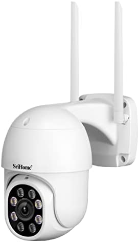 Cámara de vigilancia de seguridad SriHome, 2MP WiFi PTZ IP Camera, Seguimiento de movimiento automático,Visión nocturna,IP66 resistente al agua,Audio 2Way