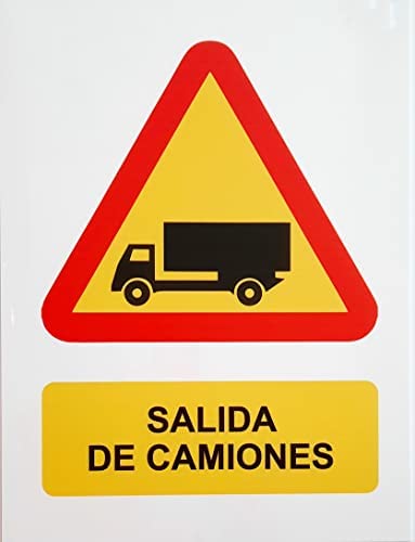 Cartel señal PVC 40 cm x 30 cm peligro salida de camiones 1 mm espesor