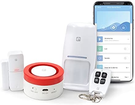 Garza Smart - Kit Sistema de Alarma Inteligente Wifi para el hogar, Sirena 120 dB, Sensor Movimiento y Apertura de Puertas/Ventanas, Alarma sin cuotas, Wifi 2,4 GHz, Control remoto a través de app