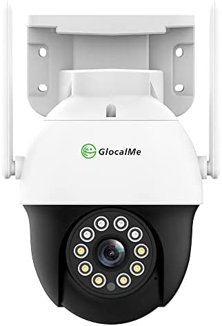 GlocalMe 3MP HD PTZ Cámara, IP Cámara Exterior 4G LTE Sin SIM con Giro 266° e Inclinación 90°, Visión Nocturna en Color, Audio Bidireccional, Alarma de detección de movimiento, Compatible con Alexa