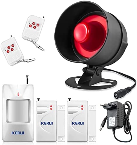 KERUI Alarmas para Casa,125dB Ring Alarm Kits de Seguridad con 1 Sirena, 2 Sensor Puerta,2 Mandos A Distancia,1 Sensores de Movimiento, Alarma Sin Cuotas Trabajo con Garaje, Casa