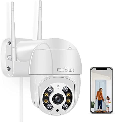 Reobiux 2K Camara Vigilancia WiFi Exterior, Cámaras IP Vigilancia Domicilio con Visión Nocturna en Color 30M, Seguimiento Automático PTZ, Detección Humana y Alerta, Audio Bidireccional, IP66