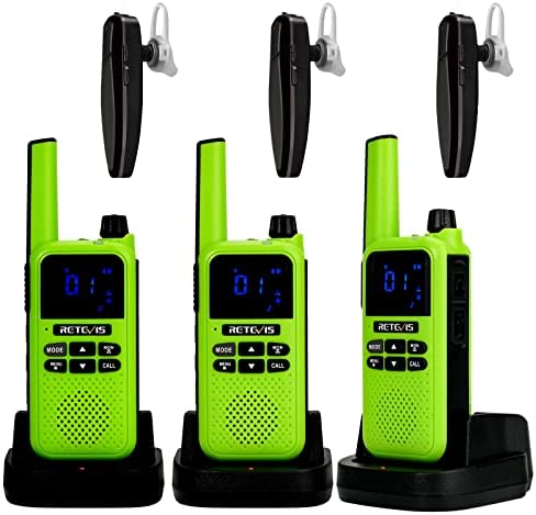 Retevis RA619 Walkie Talkie con Bluetooth, Emisoras Caza, Walkie-Talkie Largo Alcance, Vibración, SOS, VOX, PMR446 2 Way Radio para Ciclismo, Aventura al Aire Libre, Regalos Navidad (Verde, 3 Pcs)