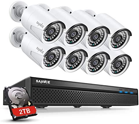 SANNCE 5 MP POE DC 48 V Kit de seguridad NVR 8CH con 2 TB disco duro 8 cámaras de vigilancia