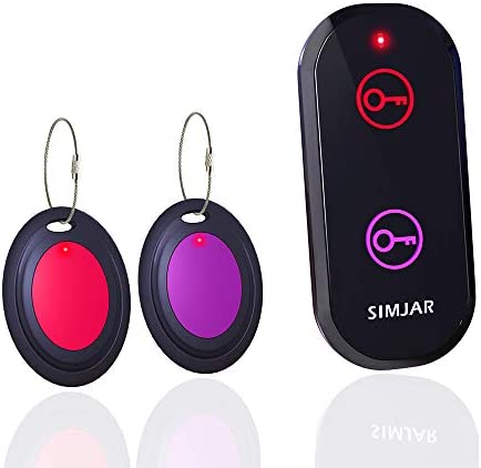 Simjar - Buscador de llaves con 2 receptores y 1 mando a distancia, control remoto inalámbrico RF, localizador de llaves para llaves, cartera, teléfono, equipaje