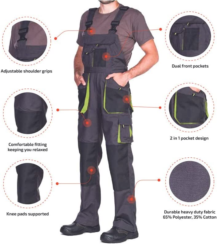 Pantalones de trabajo MAZALAT para hombre con peto y rodilleras - SECURCCTV