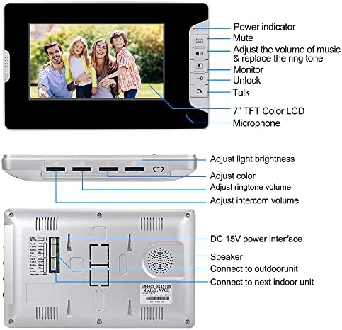 Videoportero Montado en la pared Negro 7 pulgadas LCD digital en color  Cámara TFT 2 monitores Videoportero Intercomunicador Sistema de visión  nocturna