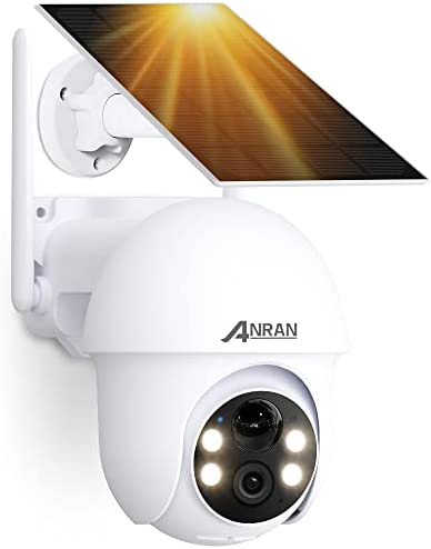 ANRAN 5MP Cámara Vigilancia WiFi Exterior Solar, Batería Recargable, 4 Lumières Blanches, Visión Nocturna en Color con 30m, 360° Pan&Tilt con PIR Sensor, Audio Bidireccional, Q01 Máx Blanco