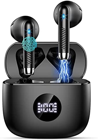 Auriculares Inalambricos, Auriculares Bluetooth 5.3 HiFi Estéreo con HD Mic, Cascos Inalambricos Bluetooth IP7 Impermeable, Pantalla LED, In-Ear Auriculares Reproducción de 40H, Control Táctil, Negro