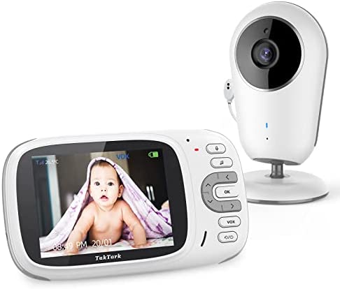 TakTark Camara Vigilancia Bebe, 3.2'' Vigilabebes con Camara, Inalámbrico Monitor para Bebés Intercomunicador Bebe, Comunicación Bidireccional, VOX y Visión Nocturna, Sensor de Temperatura