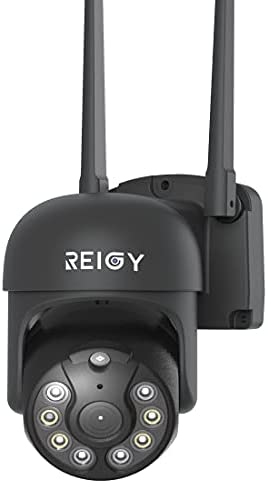 REIGY 1296P Cámara de Vigilancia WiFi Exterior/Interior 360 Grados, 3MP Camara de Seguridad IP PTZ, Visión Nocturna Infrarroja y Color, Audio Bidireccional, Detección de Movimiento Negro