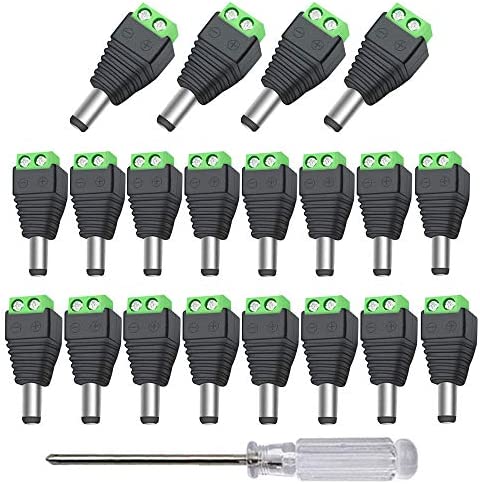 Aiqeer 50 Piezas 12V / 24V DC Conector Enchufe Macho, 2.1 X 5.5 mm DC Alimentación Conector Enchufe, Conector Terminal de Tornillo DC, para Cámara CCTV (Verde)