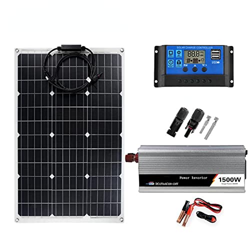Sistema de energía solar 220v / 1500w Kit inversor  Panel solar Controlador de cargador de batería Sistema completo para acampar en la red doméstica al aire libre 60ASet