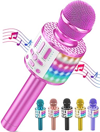 Micrófono Karaoke Bluetooth, Microfono Inalámbrico Karaoke con Altavoz y LED, Portátil Karaoke Inalámbrico Speaker para Niños Niñas Canta Partido Musica, Adultos Casa KTV Party para Android/iPhone/PC