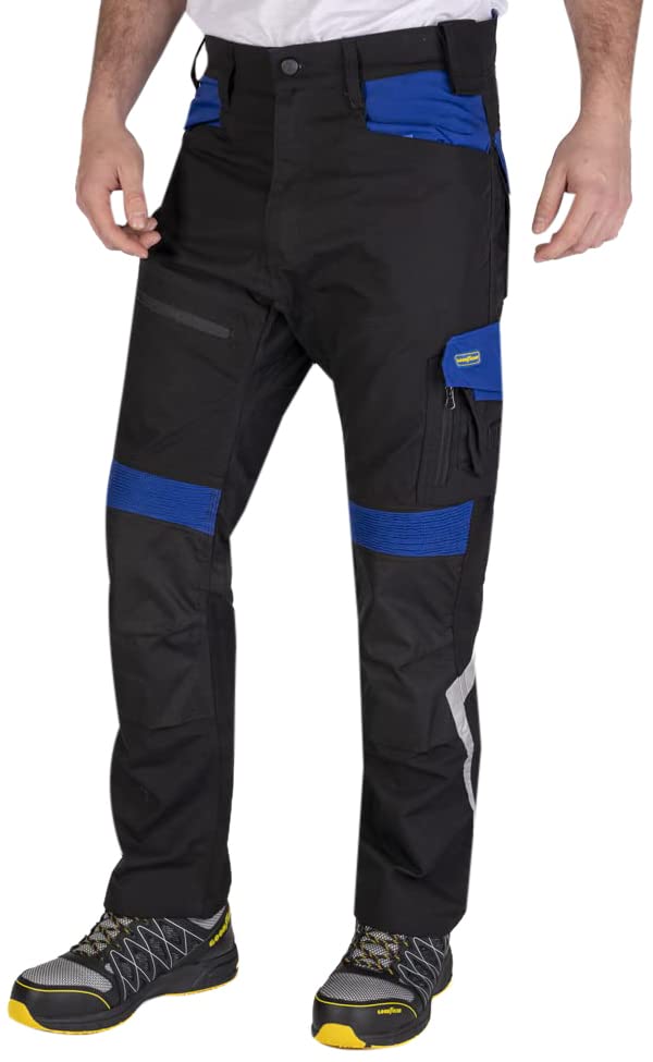 Goodyear Workwear GYPNT010 - Pantalones de trabajo para hombre, con bolsillos y bolsillos, color negro/azul real, talla 30 Regular