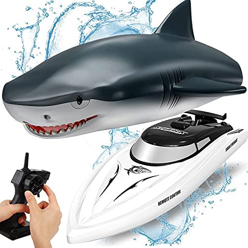 OBEST RC Juguete Barco 2.4GHZ Control Remoto TiburóN Barco, 2 en 1 Flexibles TiburóN/Lancha RáPida, Tiburón Lancha Teledirigidos Recargable, Juguete EléCtrico Shark de Piscina Agua para NiñOs