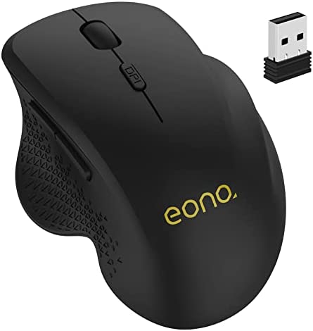 Amazon Brand - Eono Silent Ratón Inalámbrico, 2.4 GHz, Receptor USB, Seguimiento Óptico con Resolución de 800/1200/1600 dpi, Batería de 12 Meses, Ambidiestro, Compatible con PC, Mac, Portátil