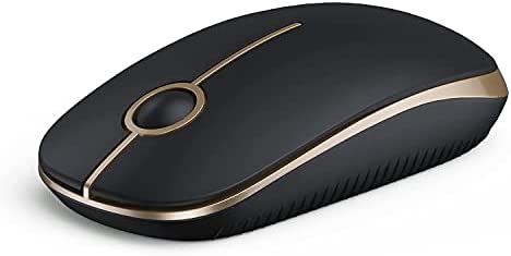 Vssoplor Ratón inalámbrico, 2.4 G delgado portátil para computadora con nano receptor para portátil, PC, portátil, computadora, negro y dorado