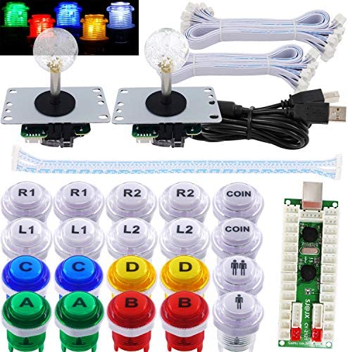 SJ@JX 2 Player Arcade Game LED DIY Kit LED Button Zero Delay USB Encoder Mechanical Keyboard Switch for PC Raspberry Pi Arcade Fight Joystick Xbox Style Color LED