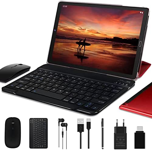 GOODTEL Tablet 10 Pulgadas 4GB RAM+64GB ROM(1TB TF) WiFi | Bluetooth | OTG | Type C, Android 11 Google GMS, Batería 8000mAh, Dual Cámara 5MP + 8MP, con Funda, Teclado y Ratón, Rojo