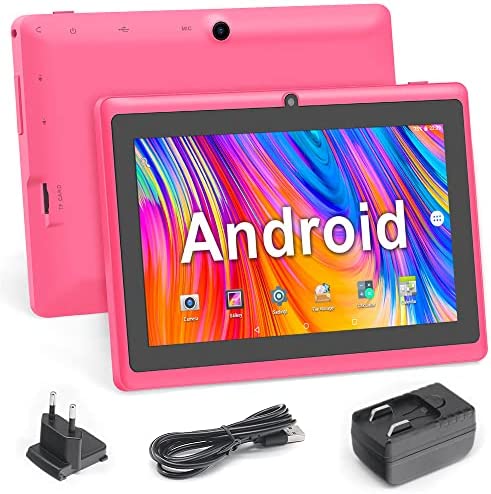 Haehne 7" Tablet PC, Android 5.0 Quad Core, 1GB RAM 8GB ROM, Cámaras Duales, WiFi, Bluetooth, para Niños y Adultos, Rosado