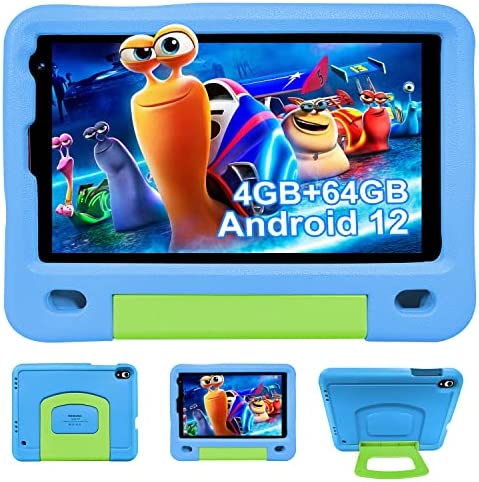 Tablet para Niños Android 12, Tablet 8 Pulgadas 4GB RAM 64GB ROM/TF 128GB, Control parental, Kids Educativos, Tablet Infantil WiFi 4000mAh, Dual Cámara, Kids Tablet Baratas y Buenas con Funda(Azul)