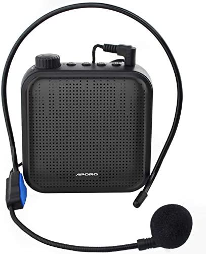 Amplificador de Voz, Sistema de PA Recargable de 12 Vatios (1200 mAh) con Micrófono con Cable para Profesores, Guía Turístico y más (Negro)