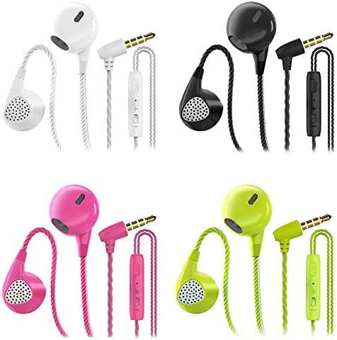 CBGGQ 4 Pares Auriculares In Ear con Micrófono, 3,5 mm con Cable para Ajustar el Volumen, Estéreo, Graves Profundos, Aislamiento de Ruido, para iOS y Android Smartphones （Negro+Blanco+Rosa+Verde）