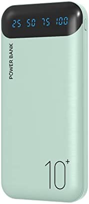 Power Bank 10000mAh Cargador Portátil Batería Externa con 2 Salidas USB 2.4 A y Entrada USB C Compatible con Huawei iPhone 12 11 X iPad Samsung Galaxy S20 Android Tablet Plus (Verde)