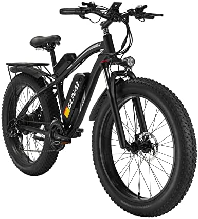 CANTAKEL Bicicleta de Montaña Eléctrica de 26 Pulgadas, Bicicleta Eléctrica para Adultos con Asiento Trasero y Batería Oculta, con Transmisión Profesional Shengmilo de 7 Velocidades