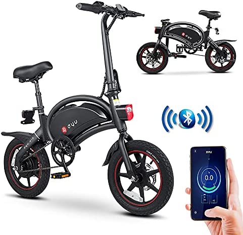 DYU Bicicleta Eléctrica Plegable,14 Pulgadas Portátil Bicicleta Eléctrica con Asistido de Pedal,E-Bike con LCD Pantalla,Inteligente Aplicación,Unisex Adulto