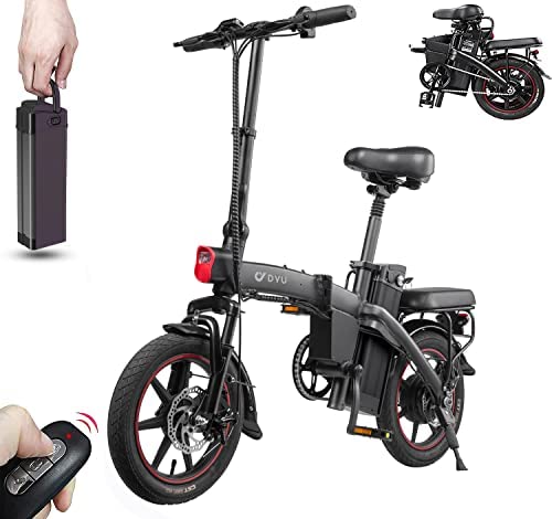 DYU Bicicleta Eléctrica Plegable,14 Pulgadas Inteligente Bicicleta Eléctrica con Asistencia de Pedales,E-Bike con LCD Pantalla,Compacta Portátil Bici Eléctrica,Batería Extraíble,Unisex Adulto