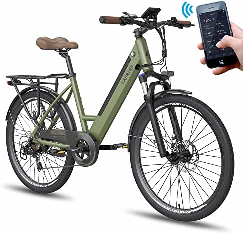 Fafrees Bicicleta Electrica con App, 26 Pulgadas Bici Electrica Adulto, 36V 10 Ah Ebike 90KM Pedaleo Asistido, 250W Ciudad Urbana Bicycle Electric, 3 Colores Oficial F26 Pro Verde