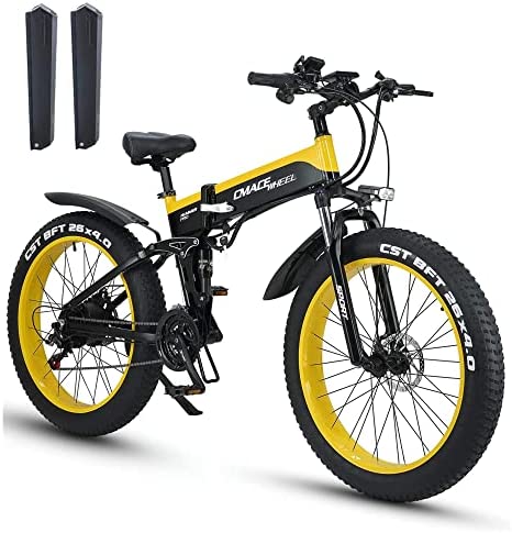 HFRYPShop 26'' Bicicleta Electrica Montaña, Bicicleta Eléctrica Plegable 2 * 10.8Ah batería Litio 48V, con Neumático Gordo 26"* 4", Kilometraje de Recarga hasta 120km, E-MTB Full Suspension