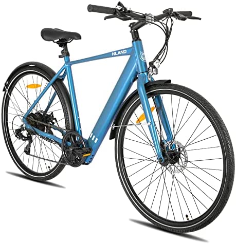 HILAND Bicicleta Eléctrica de 28 Pulgadas Motor 250 W, Bicicleta Urbana Shimano de 7 Velocidades para Hombres Mujeres Jóvenes y Niñas con Batería de 36 V, Azul