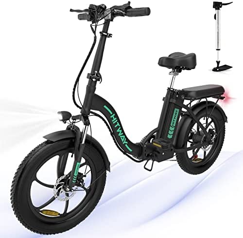 HITWAY Bicicleta eléctrica 20" Fatbike Bicicleta Montaña Plegable Ebike, 250W Motor,36V/11,2Ah Batería,Shimano 7 Vel,Pedal Assist,Alcance 35-90KM,E-MTB Adultos Urbana