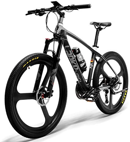LANKELEISI S600 26 '' Bicicleta eléctrica Cuadro de Fibra de Carbono 240W Bicicleta de montaña, Sistema de Sensor de par, Horquilla de suspensión con Cierre de Aceite y Gas (Blanco Negro)