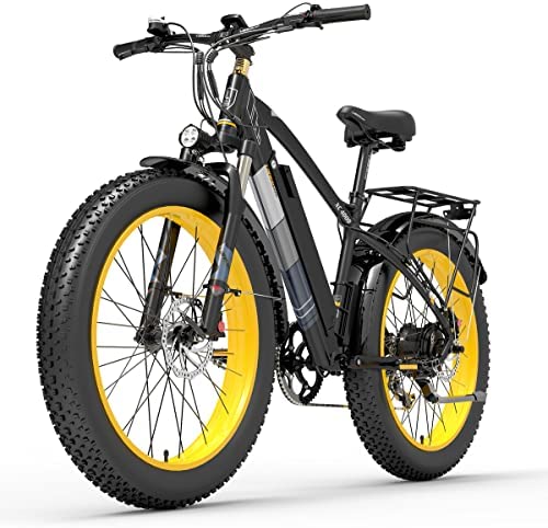 LANKELEISI XC4000 Bicicleta eléctrica E-Bike para Adultos, Bicicleta de montaña con neumáticos Gruesos de 26 Pulgadas, Horquilla de suspensión con Cerradura