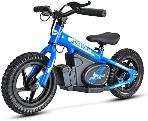 Mio Teck - Electric Balance Bike Azul | Bicicleta eléctrica azul para niños, 12 pulgadas, 3-5 años, 2 velocidades 8-16 km/h, 24 V 100 W Brush Motor