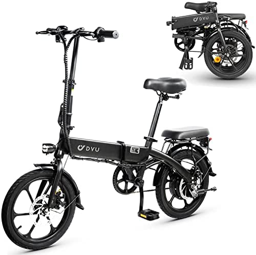 DYU Bicicleta Eléctrica Plegable,16 Pulgadas Inteligente E-Bike con Bateria Indicador,Smart E-Bike con Asistencia de Pedal,3 Modos de Conducción,Altura del Asiento Ajustable,Unisex Adulto
