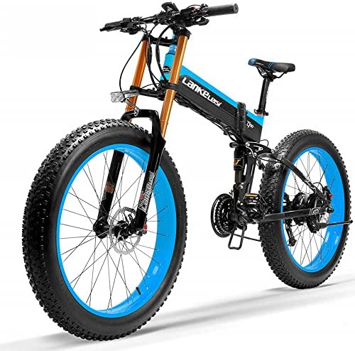 LANKELEISI T750plus 26 Pulgadas Bicicleta de montaña eléctrica Plegable para la Nieve para Adultos, Bicicleta eléctrica de 27 velocidades con batería extraíble