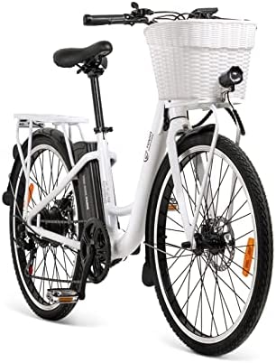 Bicicleta eléctrica de Paseo, Youin Paris, Ruedas de 26", autonomía hasta 40 km, Cambio de Marchas Shimano 6 velocidades
