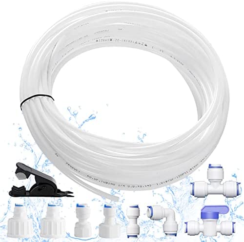 AIFIZO Cable de entrada de agua universal para frigoríficos Side by Side, sistemas de ósmosis inversa, conexión a manguera de entrada de agua de 6.35 mm (1/4"), manguera de 15 m